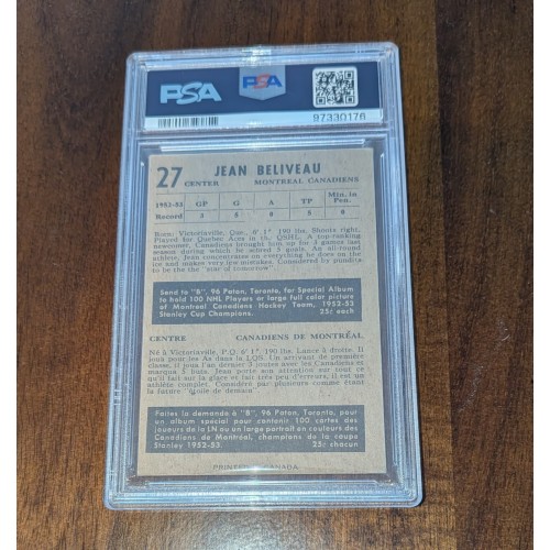 1953-54 Parkhurst # 27 Jean Beliveau RC  PSA 2