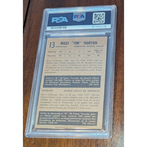 1953-54 Parkhurst # 13 Tim Horton  PSA 3